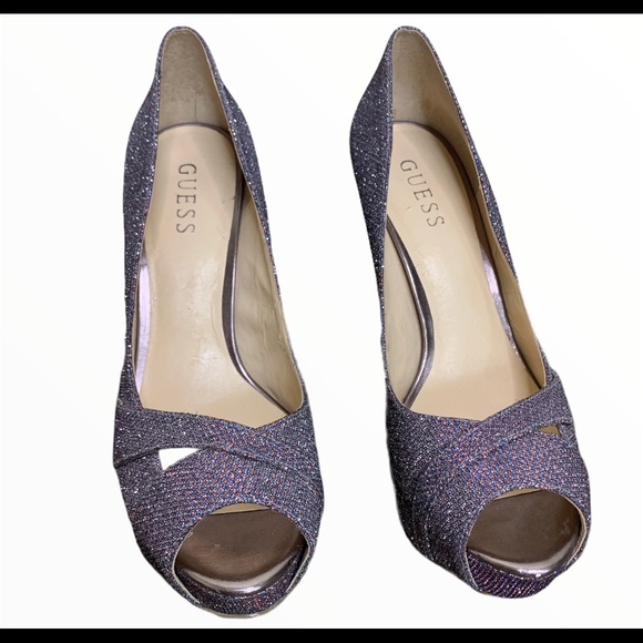 GUESS Isila Peep Toe Platform Pumps Purple Glitter Size 8 - Picture 4 of 16